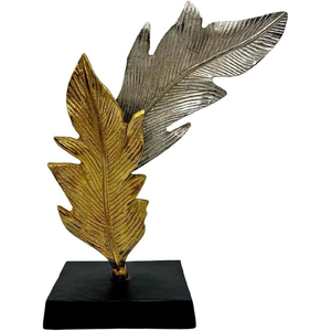Luxury Gold and Silver Metal <b>Leaf</b> Sculpture 12-inch Handmade Aluminum Botanical Tabletop Ornament Abstract Feather Statue - Product Image 1