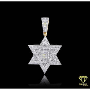 Statement Star Necklace Pendant With Two Tone Gold and White Moissanite Stones - Product Image 2