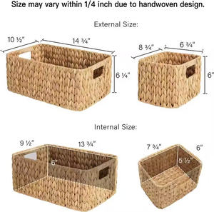 Set 3 Stackable Handcrafted Hand Woven Eco-Friendly Water Hyacinth Iron Frame Storage Trays Modern Organizer for Kitchen Living - Product Image 2