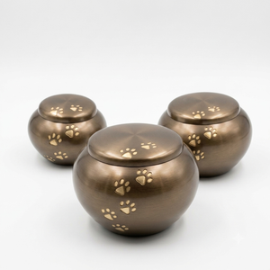 Round Brass Pet Cremation Urns Set With Gold Paw Prints Classic Memorial Keepsake Ashes <b>Jar</b> for Dogs Cats Sympathy Gift - Product Image 3