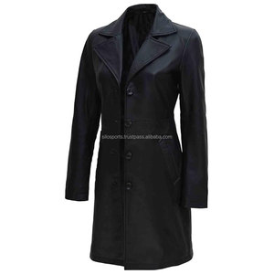 Abrigo largo de cuero negro hecho a medida para mujer OEM 2025 transpirable y 100% de alta calidad al por mayor nuevos abrigos de invierno teñidos lisos - Product Image 4