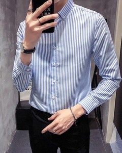 Chemises décontractées tendance pour hommes, coupe oversize, manches longues, unies, 100% coton tricoté respirant avec poche - Product Image 2