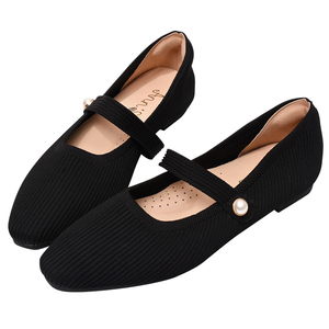 Chaussures plates en tricot extensible pour femmes Ann'S, ballerines confortables, chaussures plates Mary Jane noires - Product Image 3