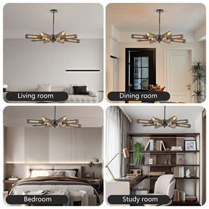 Lampadario Sputnik Moderno Industriale da 34 Pollici, 8 Luci, in Metallo Nero e Oro con Paralumi a Rete, Attacco E26, Altezza Regolabile - Product Image 5