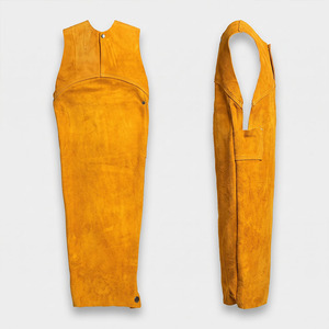 Combinaison sans manches en cuir de vachette fendu et daim orange, pantalon large, avec manches de protection anti-coupure et protège-bras - Product Image 4