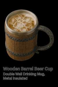 Premium Wooden Beer <b>Mug</b> with Stainless Steel Liner Handcrafted Viking Tankard Rustic Barrel Style Drinking <b>Mug</b> for Beer Coffee - Product Image 5