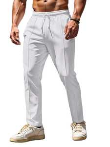 <b>Men's</b> Elastic Waist Drawstring Sweatpants Casual <b>Joggers</b> Side Pockets Midweight Cotton Quick Dry Winter Black <b>White</b> - Product Image 5