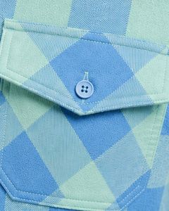 Camisa de Franela a Cuadros Azul Cielo y Verde Menta Personalizada para Hombre, Camisa Casual de Algodón a Cuadros con Botones y Manga Larga, con Bolsillos en el Pecho, Estilo Urbano - Product Image 6