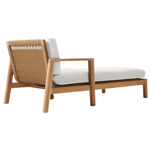 Tumbona de teca maciza de estilo contemporáneo con respaldo ajustable de ratán tejido para exteriores, patio, terraza y villas tropicales - Product Image 3