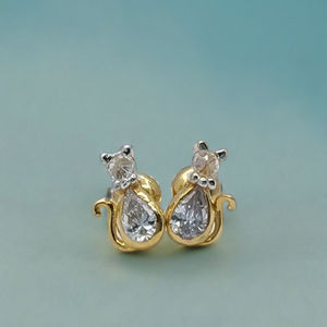 Elegant 22K Gold <b>Teardrop</b> Diamond <b>Stud</b> <b>Earrings</b> with Floral Accent Stylish Designer Jewellery for Women Daily Wear - Product Image 3