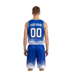 Ensemble uniforme de basketball motif éclaboussures pour hommes – Maillot sans manches col en V et short ample assorti – Personnalisation noms et numéros de joueur - Product Image 2
