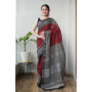 Sari élégant en lin et coton, imprimé numérique, tissé doux, motif unique, pallu, tenue de soirée, vêtements indiens et pakistanais - Product Image 1