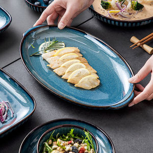 Juego de Vajilla de Cerámica Ecológica Japandi, con Esmalte Reactivo en Tonos Azules, Plato, Tazón, Forma Irregular, Duradero, SHEERI - Product Image 5