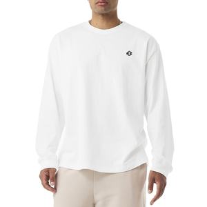 White Unisex <b>Long</b> Sleeve Crew Neck <b>T</b> <b>Shirt</b> Cotton Jersey Fabric Streetwear Casual Top with Custom Logo - Product Image 1