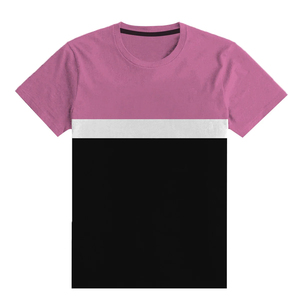 T-shirt pour homme à blocs de couleur, manches courtes, col rond, décontracté, tricoté, coupe classique, rayures violettes, noires et blanches - Product Image 2