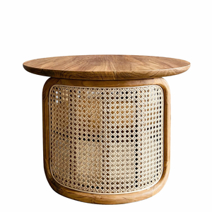 Mesa de Centro de Madera de Teca de Diseño Escandinavo Minimalista, Combinación Duradera de Ratán, Estantes de Almacenamiento Modernos, Sala de Estar Ecológica - Product Image 3