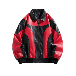 Nouvelle arrivée, veste bomber en cuir rouge et noir pour homme, style vintage, col rabattu, fermeture éclair, couleur personnalisée, respectueuse de l'environnement - Product Image 1