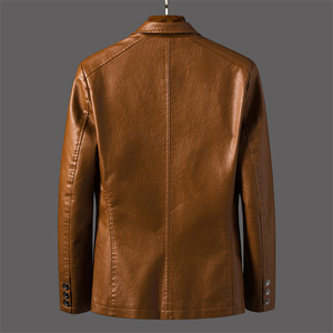 <b>Men's</b> PU Leather <b>Jacket</b> Slim Fit Turn-down Collar Single Button Solid Color Waterproof <b>Smart</b> Casual Autumn Wear Boho/Western - Product Image 6