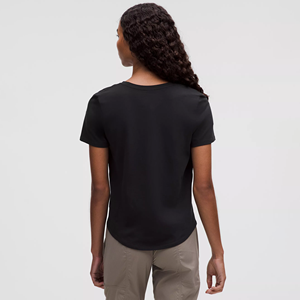 T-shirt en jersey modal 100% coton uni à ourlet incurvé pour femme, col en V, manches courtes, coupe décontractée, été - Product Image 2