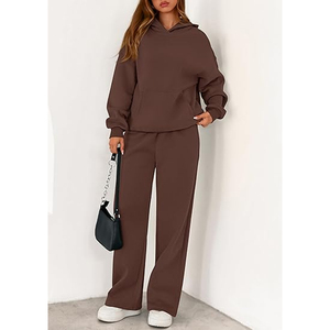 Ensemble sweat à capuche et jogging pour femme avec logo personnalisé, en molleton épais, tenue décontractée pour la maison, en tissu mélange de coton doux - Product Image 4