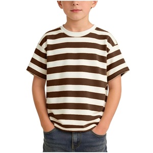 T-shirts rayés pour garçons, respirants, doux, à bas prix, design tendance, manches courtes, col rond, pour enfants. - Product Image 4
