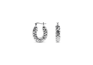 925 <b>Sterling</b> <b>Silver</b> Trendy Pitted Oval <b>Hoop</b> <b>Earrings</b> - Product Image 1