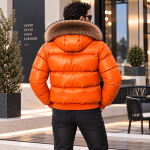 <b>Men's</b> Leather Puffer <b>Coat</b> Breathable Plaid Pattern Casual Style <b>Summer</b> Outdoor Jacket - Product Image 5