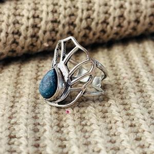 <b>Lapis</b> <b>Lazuli</b> Lotus Brass <b>Ring</b> Silver Plated Floral Statement Wholesale <b>Ring</b> for Women - Product Image 3