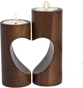 Heart Shape Wooden <b>Tea</b> Light Holder With Embossed Pattern For Home Decoration - Product Image 2