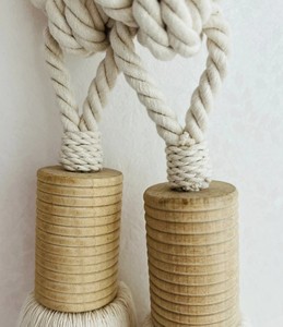A Pair Cotton Linen Macrame Tie Back Boho <b>Curtain</b> Ties Wood Cap <b>Curtain</b> Holder Decorative Tie Back Boho Home Decor - Product Image 4