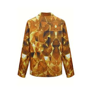 Camisa de Lujo para Hombre, Estampado Geométrico Dorado, Manga Larga, con Botones, para Fiesta o Club, Corte Ajustado, Satén Tejido, OEM ODM, Venta al por Mayor, Primavera, Envío Rápido - Product Image 3