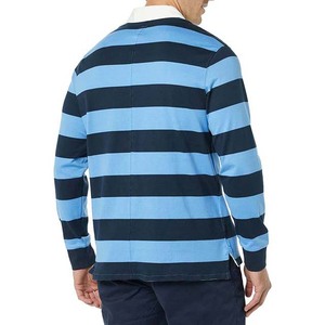 Camiseta de Rugby de Manga Larga a Rayas Azul Marino para Hombre con Cuello Blanco Sublimado, Diseño Totalmente Personalizado - Product Image 2
