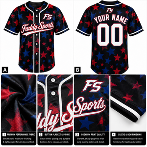 Maillot de baseball personnalisé sublimé, entièrement boutonné, respirant, uniforme sportif d'équipe, imprimé étoiles, haute qualité, vente en gros, haut de gamme pour hommes - Product Image 4