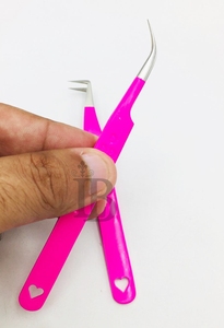 Hot Pink Tweezers Stainless Steel Eyelash Extensions Tweezers Purple Color Tweezers 45 Degree Boot Volume Eyelash Tweezers - Product Image 5