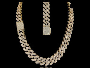 Iced Out Cuban Link Chain <b>Necklace</b> Yellow Gold Diamond Hip Hop Chain Luxury Rapper Jewelry <b>Statement</b> <b>Necklace</b> for Men - Product Image 1