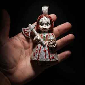 Colgante de Plata 925 con Diseño Punk de Calavera y Hacha, Adornado con Cristales de Imitación, Regalo Temático de Joyería - Product Image 4