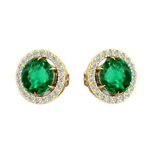 Premium Lab Grown <b>Emerald</b> Gemstone Halo Solitaire <b>Stud</b> Earrings Cute Unisex Design Wedding Engagement Party Solid Gold Premium - Product Image 1
