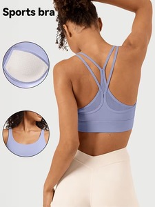 Women Mesh Back Strappy Workout <b>Crop</b> <b>Top</b> Medium <b>Support</b> Yoga Bra Molded Removable Padding Sports Apparel Private Label Supplier - Product Image 2