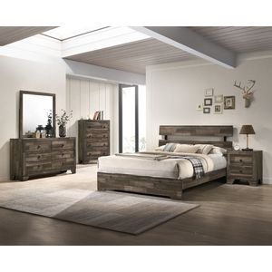 Rustico contemporaneo camera da letto 1pc telaio del letto a basso profilo con finitura marrone include testiera stabat letto con piattaforma completa - Product Image 5