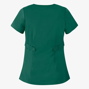 Blouse d'uniforme médical tendance pour femme, vert, col en V, manches courtes, en polyester tissé, pour usage médical - Product Image 2