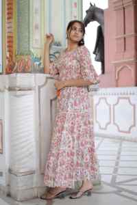 Vestido corto indio estampado a mano para mujer, vestido informal de algodón para verano, estilo bohemio, hermoso vestido maxi. - Product Image 6