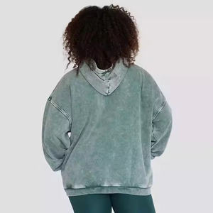 Sweat à capuche délavé personnalisé avec logo, nouveau design 2025, pour femme, coupe oversize, hiver, couleur unie, faible MOQ, polyester/coton - Product Image 1