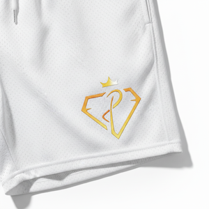 Pantalones Cortos Blancos de Malla 100% Poliéster, Secos y Cómodos, con Cintura Elástica y Cinta de Punto a Rayas - Product Image 3