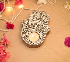 Handmade Wooden Hand Design <b>Tea</b> Light Candle Holder Decorative Rustic Candle <b>Stand</b> for Home Decor, Table Centerpiece & Gift Us - Product Image 3