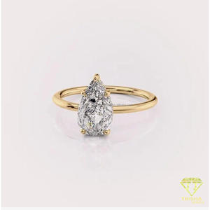 Bague de fiançailles solitaire en moissanite taille poire en or jaune, classique à quatre griffes, pour femme - Product Image 4