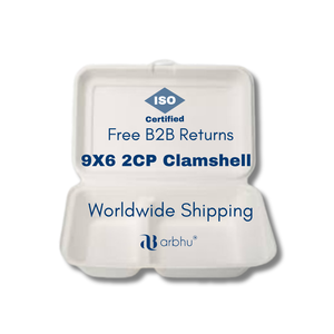 Eco Conscious Compostable Sugarcane Bagasse Divided Clamshell Biodegradable Disposable 9x6 2 Section Box Natural Fiber Packaging - Product Image 1