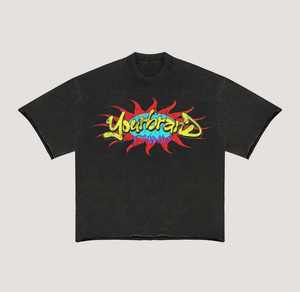 Conjunto de dos piezas vintage con lavado ácido para hombre, estilo streetwear, con pantalones cortos y camisetas estampadas, camiseta oversize con parches y pantalones cortos con borde sin rematar, tallas grandes. - Product Image 2