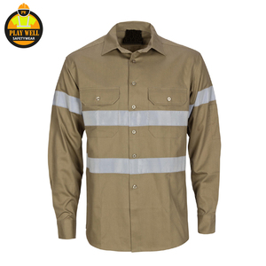 Cotton Construction Sun Protective Long Sleeve High Vis Workwear Shirts Custom Logo Reflective Safety Men Work Shirt - Product Image 1