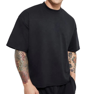Camiseta de corte cuadrado de algodón pesado de 300 g/m² con logo personalizado, estilo streetwear, top corto gráfico, camiseta oversize de corte holgado para hombre - Product Image 1