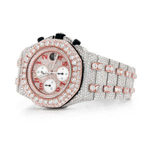 High Shine Street Style Iced Out Moissanite Diamond Quartz Movement Stainless Steel Band Limited Edition <b>Watch</b> with Glass Dial - Product Image 1